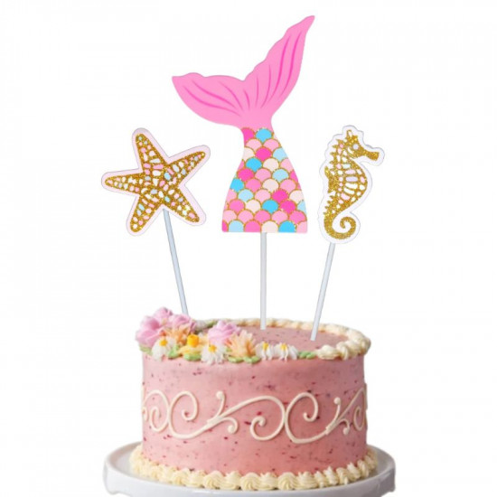 Mermaid Tail, Starfish, Seahorse Cake Topper Set